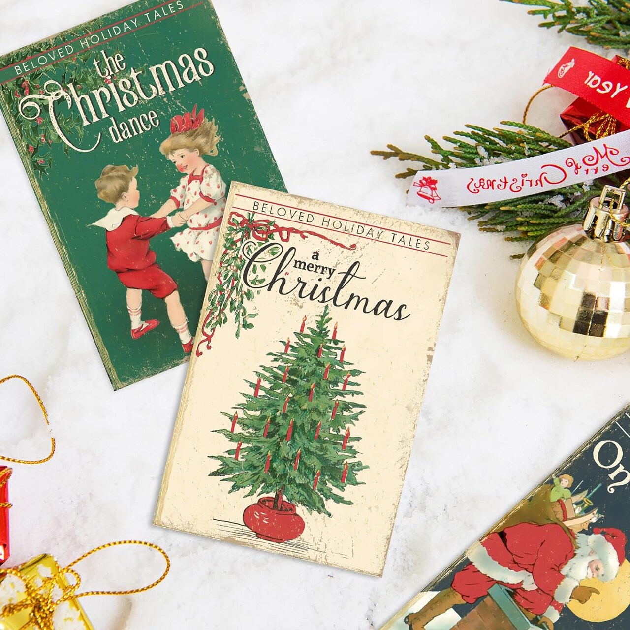 40 Pack Vintage Christmas Cards Santa Christmas Tree Snowman Greeting Cards with Stickers Envelopes Retro Xmas Blank Note Cards for Christmas Winter Holiday Party Supplies, 4 x 6 Inch